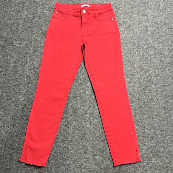 Kensie Jeans Women's Size 2/26 Red Mid-Rise Raw Hem Skinny Bold Ankle Crop - Picture 1 of 8